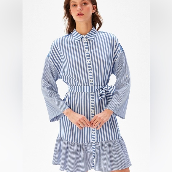 ADL striped button down midi mini dress long sleeve with tie waist size xs - Picture 6 of 6